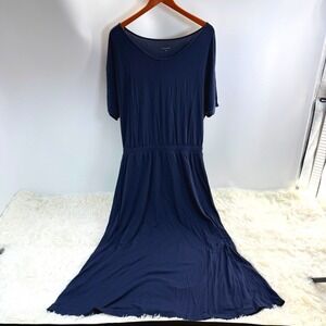 Garnet Hill‎ Blue Tencel Blend Knit Maxi Dress Casual Comfy Lightweight Large